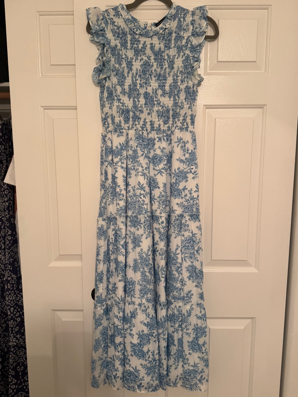 Saks Fifth Avenue White Maxi Dress with Blue Floral Print